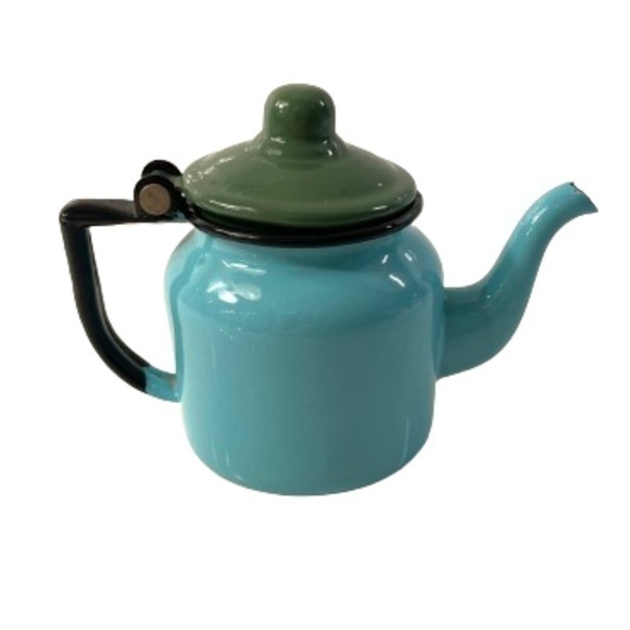 Vintage Enamel Hinged Teapot Turquoise and Green - Picture 1 of 9